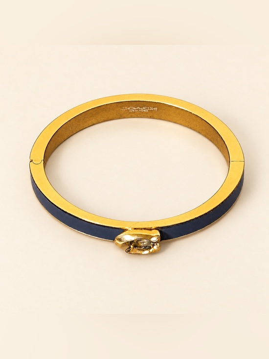 Coach Jewelry - Coach Signature C Black Enamel Silver Tone Hinged Bangle Bracelet